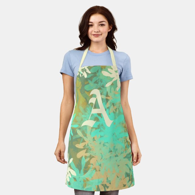 Moderne Abstrakte Schürze des grünen Leaf-Musters (Getragen)
