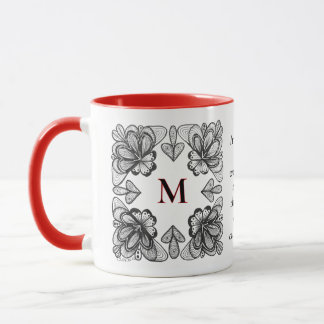 Moderne abstrakte Schwarz-Weiß-Doodle und Initiale Tasse