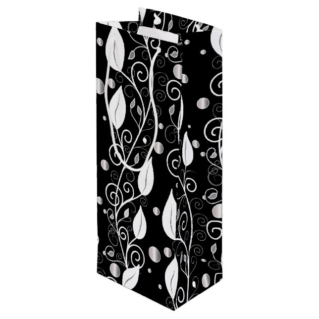 Moderne abstrakte Schwarz-Weiß-Illustration Geschenktüte Für Weinflaschen (Rückseite Schrägansicht)