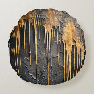 Moderne abstrakte schwarze und metallische goldene rundes kissen