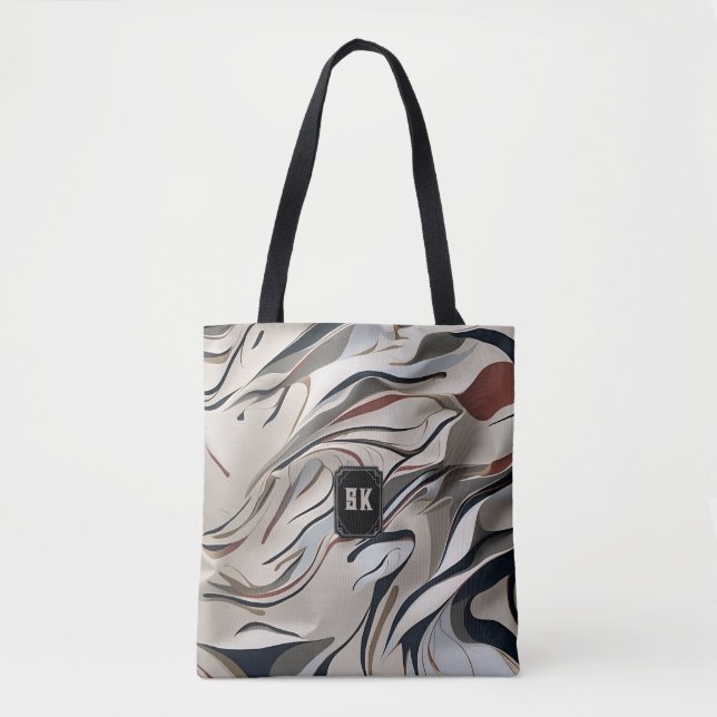 Moderne abstrakte Schwirbelmuster, monogramm Tasche (Vorderseite)