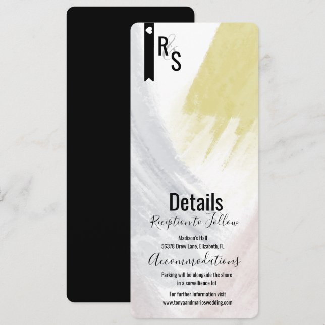 Moderne Abstrakte Senf Blush Hochzeitdetails Einladung (Vorne/Hinten)