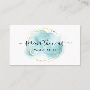 Moderne Abstrakte Signatur Aqua Gold Business Card Visitenkarte