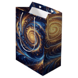 Moderne Abstrakte Space Royal Blue und Gold Wirbel Mittlere Geschenktüte