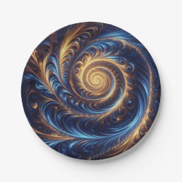Moderne Abstrakte Space Royal Blue und Gold Wirbel Pappteller