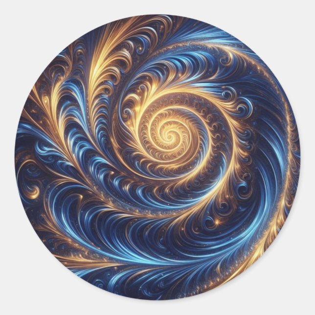 Moderne Abstrakte Space Royal Blue und Gold Wirbel Runder Aufkleber (Vorderseite)