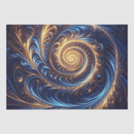 Moderne Abstrakte Space Royal Blue und Gold Wirbel Seidenpapier