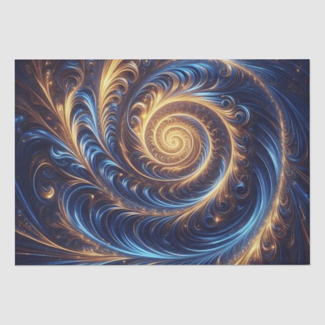 Moderne Abstrakte Space Royal Blue und Gold Wirbel Seidenpapier (Vorderseite)