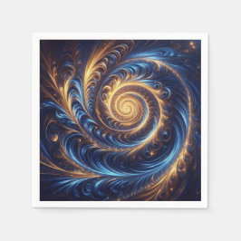 Moderne Abstrakte Space Royal Blue und Gold Wirbel Serviette