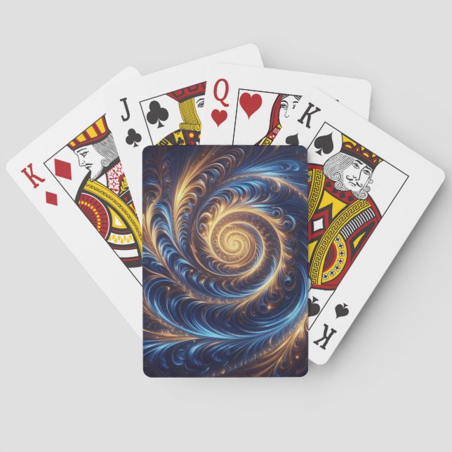 Moderne Abstrakte Space Royal Blue und Gold Wirbel Spielkarten (Rückseite)