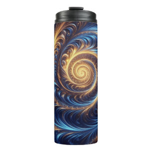 Moderne Abstrakte Space Royal Blue und Gold Wirbel Thermosbecher