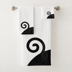 Moderne Abstrakte Spirale in Schwarz & Weiß Badhandtuch Set