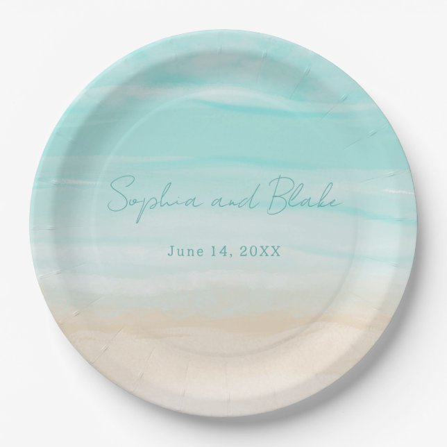 Moderne Abstrakte Strandhochzeit Pappteller (Vorderseite)