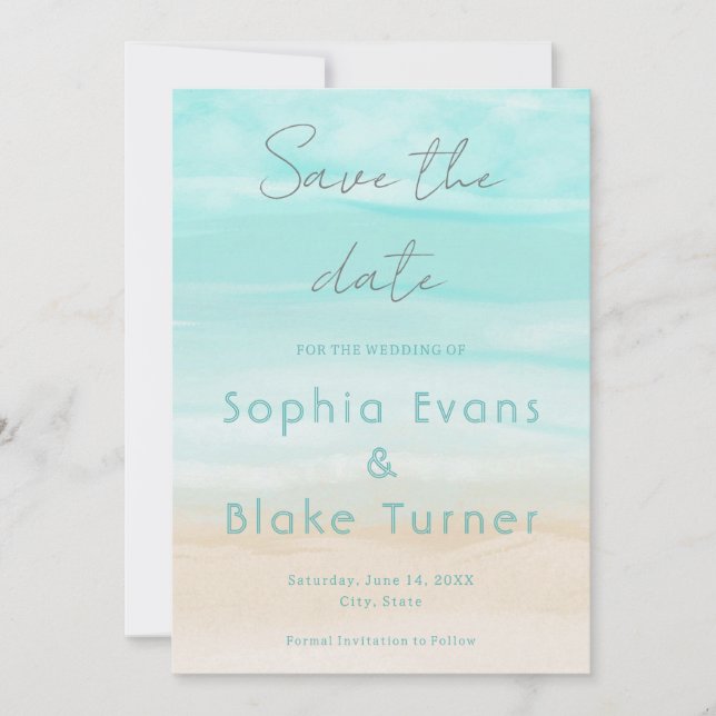Moderne Abstrakte Strandhochzeit Save the Date Einladung (Vorderseite)