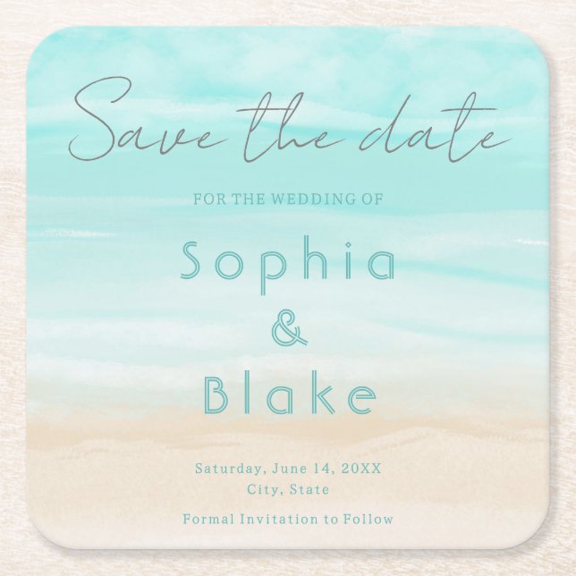 Moderne Abstrakte Strandhochzeit Save the Date Rechteckiger Pappuntersetzer (Vorderseite)