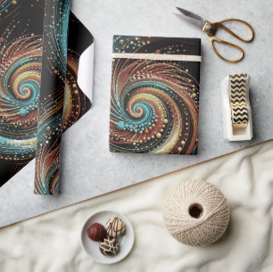 Moderne Abstrakte Swirl Dots Blue Ginger Black Geschenkpapier