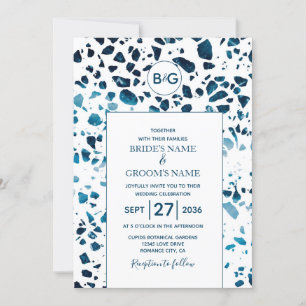 Moderne Abstrakte Terrazzo Mosaic Blue Wedding Einladung
