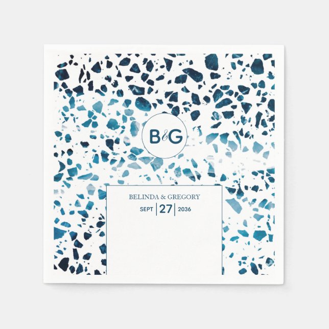 Moderne Abstrakte Terrazzo Mosaic Blue Wedding Serviette (Vorderseite)