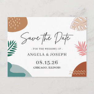 Moderne Abstrakte tropische Hochzeiten retten das  Postkarte