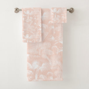 Moderne Abstrakte tropische Palmen Blätter Rosa Badhandtuch Set