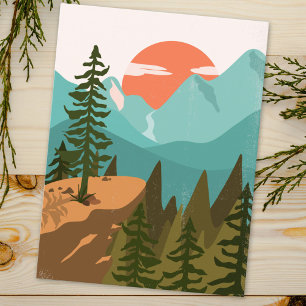 Moderne abstrakte Wald-, Berg- und Sonnenaufgang Postkarte