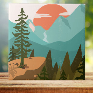 Moderne abstrakte Wälder, Berge und Sonnenaufgang Fliese
