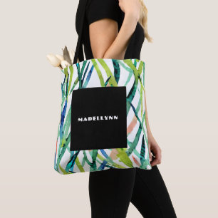 Moderne abstrakte Wasserfarben-Blatt-Monogramm Tasche