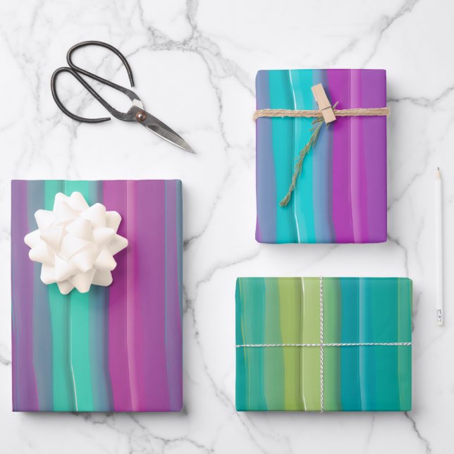 Moderne Abstrakte Wasserfarben Streifen Geschenkpapier Set (Vorderseite)