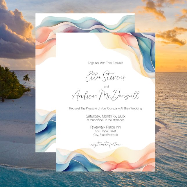 Moderne Abstrakte Wellenhochzeit Einladung (Modern Abstract Colorful Wedding Design Invitation Card)