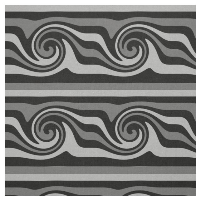 Moderne abstrakte Wellenmuster in Schwarz und Grau Stoff (Muster)