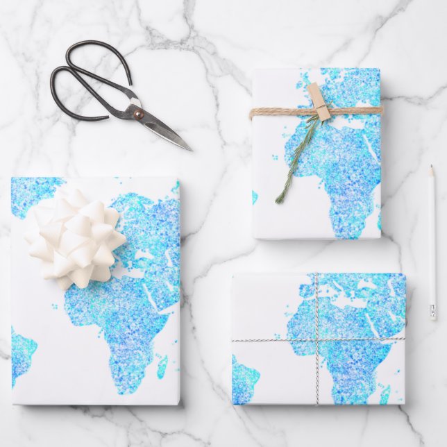 Moderne abstrakte Weltkarte Geschenkpapier Set (Vorderseite)