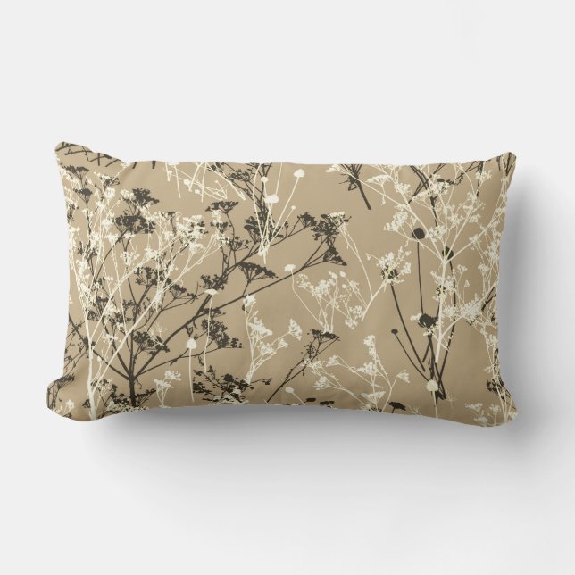 Moderne Abstrakte Wildblumen Beige Brown Lendenkissen (Vorderseite)