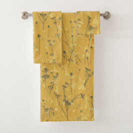 Moderne Abstrakte Wildblumen Senfgelb Badhandtuch Set