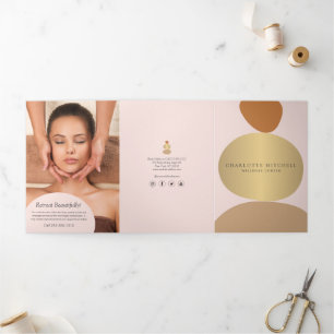Moderne Abstrakte Zen-Steine Pink Wellness-Broschü Dreifach Gefaltete Karte