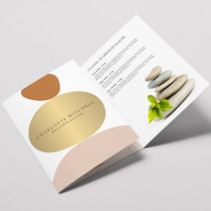 Moderne Abstrakte Zen Stones Gold Wellness Broschü Dreifach Gefaltete Karte