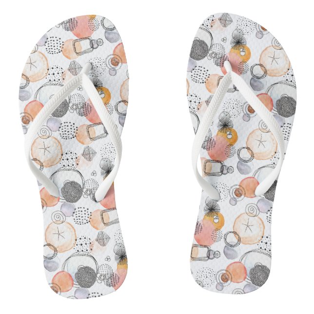 Moderne Abstraktion Niedliches Muster rosa Doodle Flip Flops (Fußbett)
