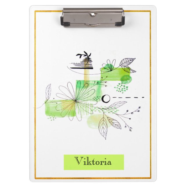 Moderne Abstraktion Schwarz und Grün Klemmbrett (Vorderseite)