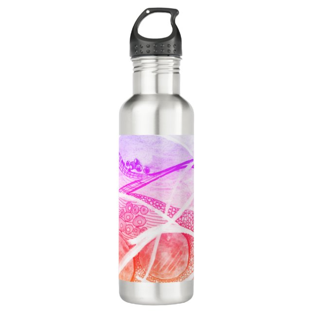 Moderne Abstraktionsräume Schwarz und Rosa Edelstahlflasche (Vorderseite)