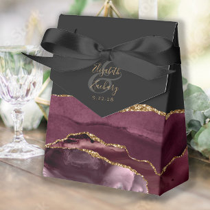 Moderne Achat-Geode Burgund Gold Geschenkschachtel