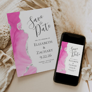 Moderne Achat-Rosa-Silber-Save-the-Date-Karte Einladung