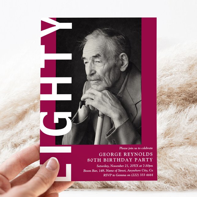 Moderne ACHTUNG Foto 80. Geburtstagsparty Einladung (Von Creator hochgeladen)