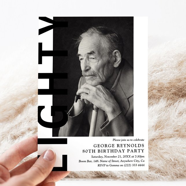 Moderne ACHTUNG Foto 80. Geburtstagsparty Einladung (Von Creator hochgeladen)