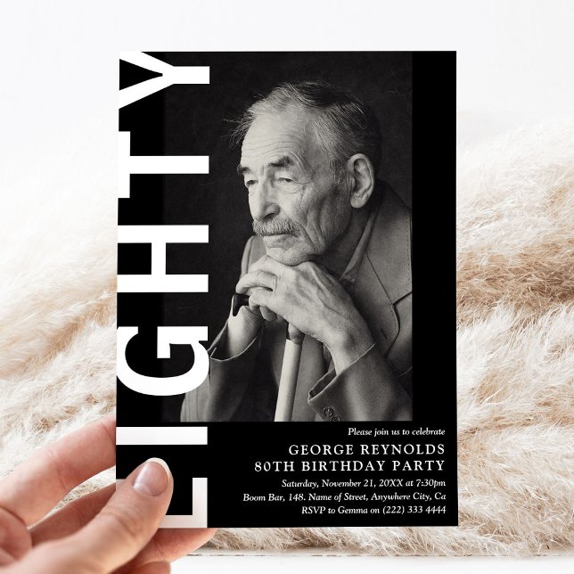 Moderne ACHTUNG Foto 80. Geburtstagsparty Einladung (Von Creator hochgeladen)