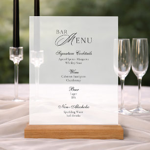 Moderne Acryl-Bar-Speisekarte Hochzeitsschild Acrylschild