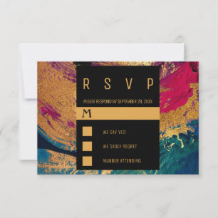 Moderne Acryl-Malerei mit schwarzem Gold Hochzeit RSVP Karte