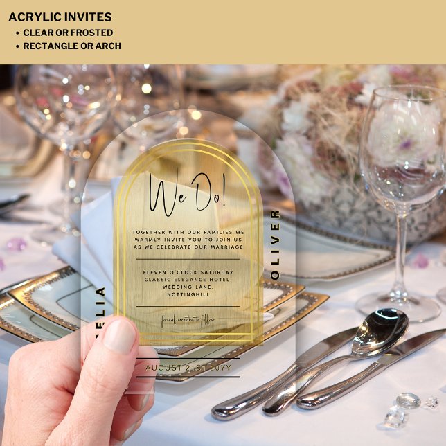 Moderne Acrylic Bold Gold Minimalistische Hochzeit Acryleinladungen (Von Creator hochgeladen)