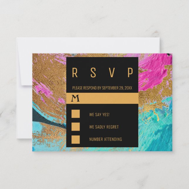 Moderne Acrylmalerei farbenfrohe Goldhochzeit RSVP Karte (Vorderseite)
