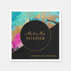 Moderne Acrylmalerei Gold Hochzeit Mr & Mrs. Serviette