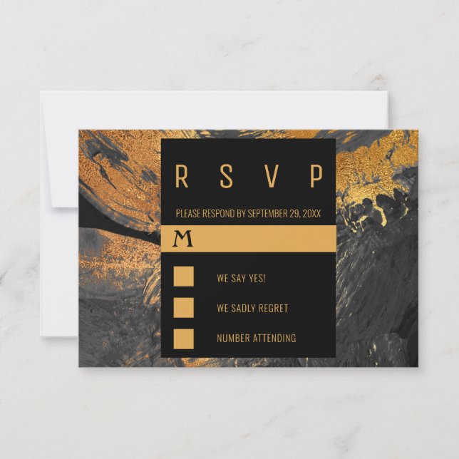 Moderne Acrylmalerei, grau und gold Hochzeit RSVP Karte (Vorderseite)