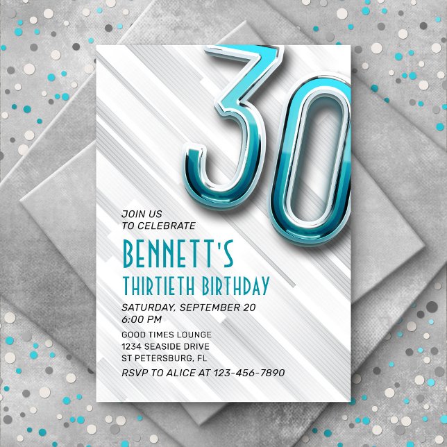 Moderne Adulte Turquoise 30e Invitation anniversai (Créateur téléchargé)